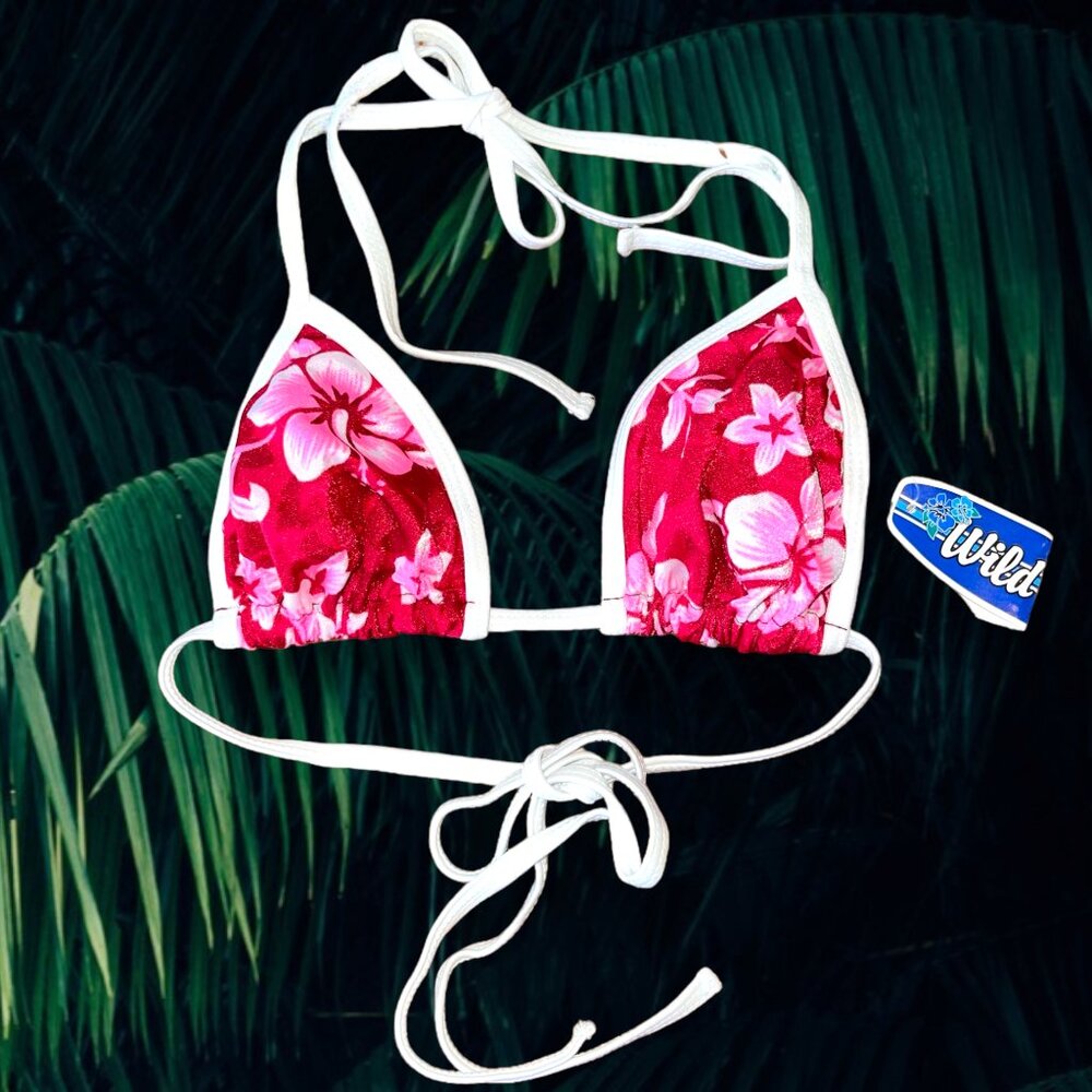 Red Floral Slide Triangle Bikini Top Y2K Deadstock Vintage